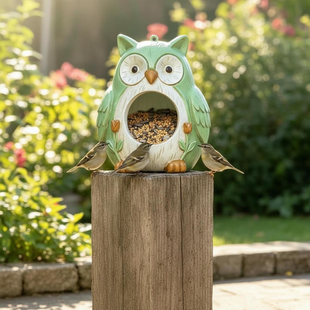 Owl Bird Feeder Outdoor Hanging Resin for Garden, Patio, Gardeners