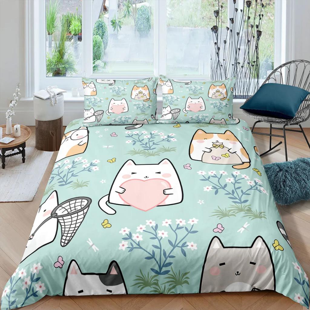 Cartone Animato Gioco Carino Aphmau con Ali Set Letto Ragazzi Ragazze Misura Singola Queen King Copripiumino Federa Letto ragazzi Adulti