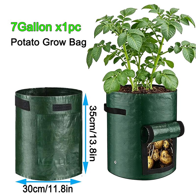 

Pe Potato Plant Bag Round Dark Green Breathable Plant Flower Pot Vegetable Planting Bucket Plant Basin Outdoor For Garden