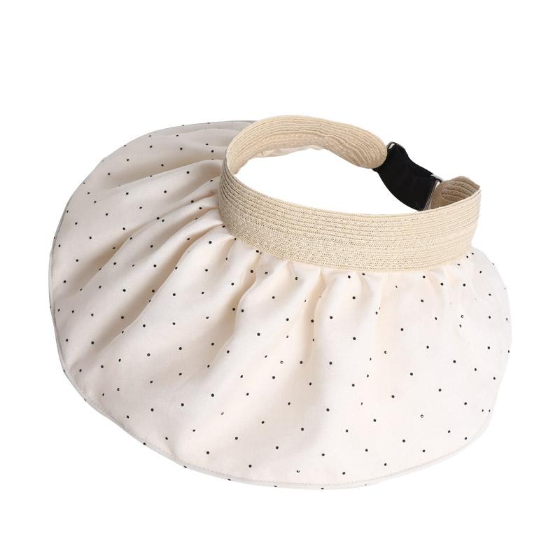 Polka dot pleated empty top hat women's summer large brim anti-ultraviolet sunshade sunscreen hat outdoor face cover sun hat