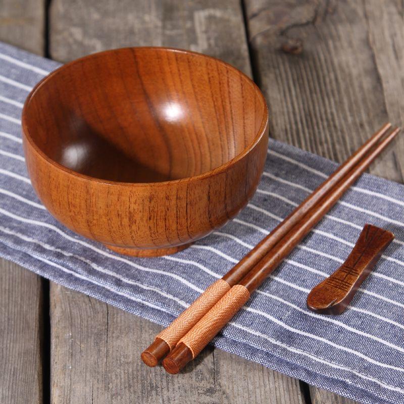 Japanese Wooden Rice Noodle Soup Bowl – Solid Jujube Wood Salad Bowl for Kids & Adults