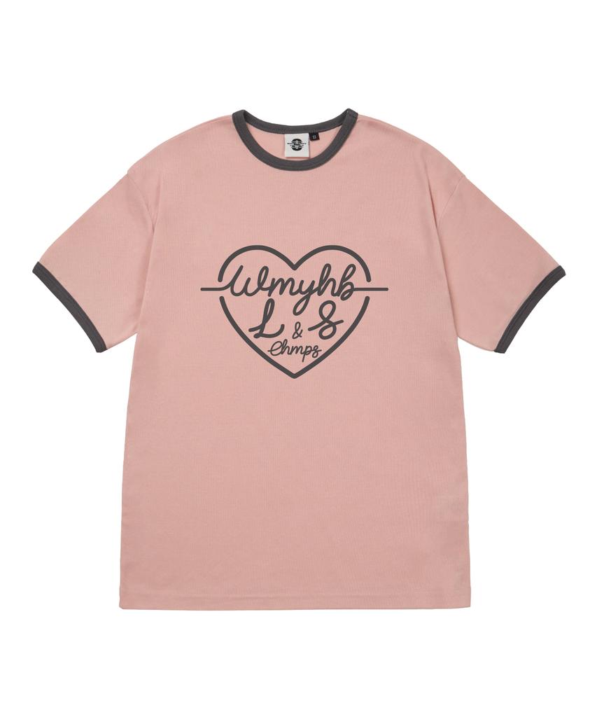 BORN CHAMPS [5 Colors] Heart L&S Women'S Fleece Ringer Short Sleeve T-Shirt B25St52