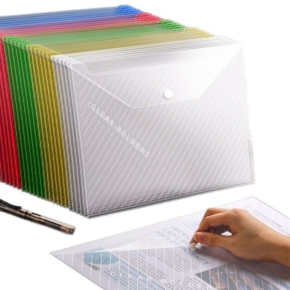 20 pcs Clear Plastic Snap Button File Folders Multi Color Exam Paper Storage Bag Student