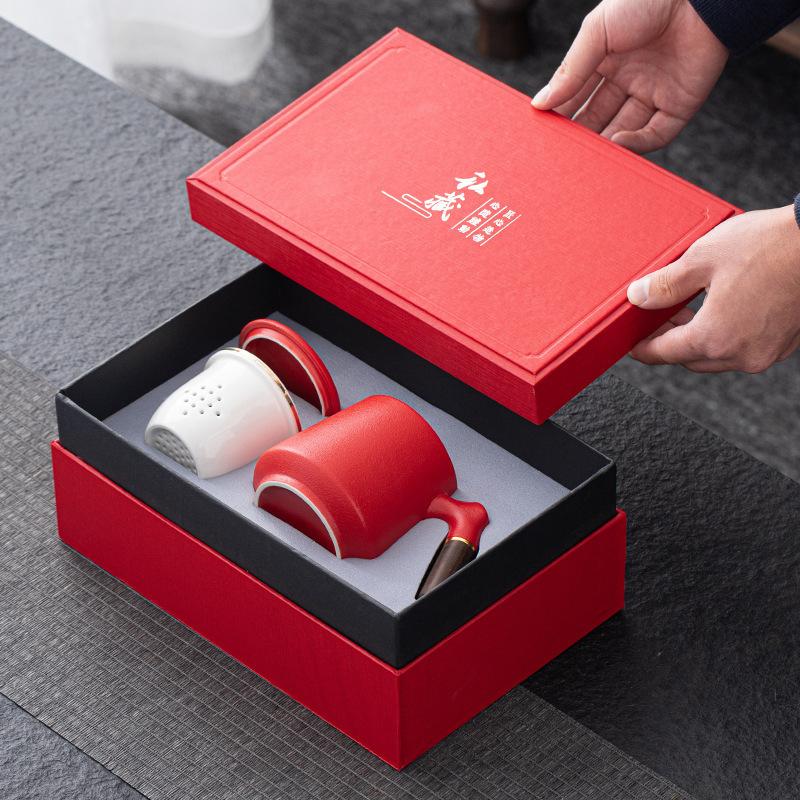 Ceramic Office Cup Personal Tea Cup With Filter Engraved Water Cup U Disk Bookmark Mug Gift Set