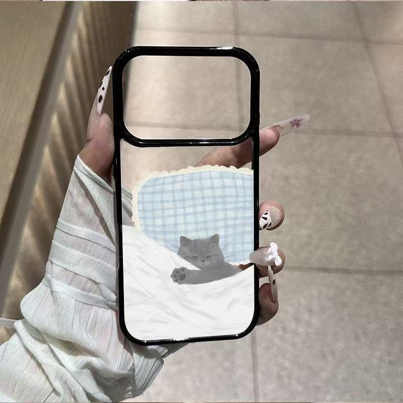 

Cartoon Sleeping Kitten Phone Case for Apple 17 Pro Max/17/17 Pro/17 Air, Black Frame Acrylic Apple 17 Air