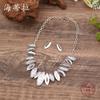 New antique silver leaf stud earrings necklace set, retro punk petal personalized stud earrings necklace set