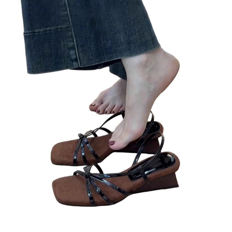 Retro style square head word with sandals women's summer new open-toed skirt sandals women
