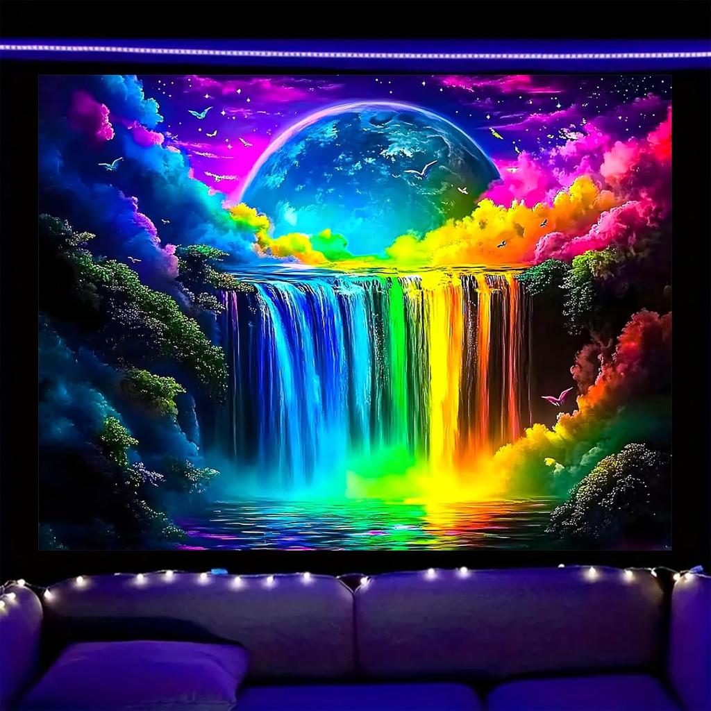 Nuxovilar UV Reactive Tapestry Skeleton Halloween Dinner Scene BlackLight Tapestries Cool UV Black Light Spooky Party Tapestry L