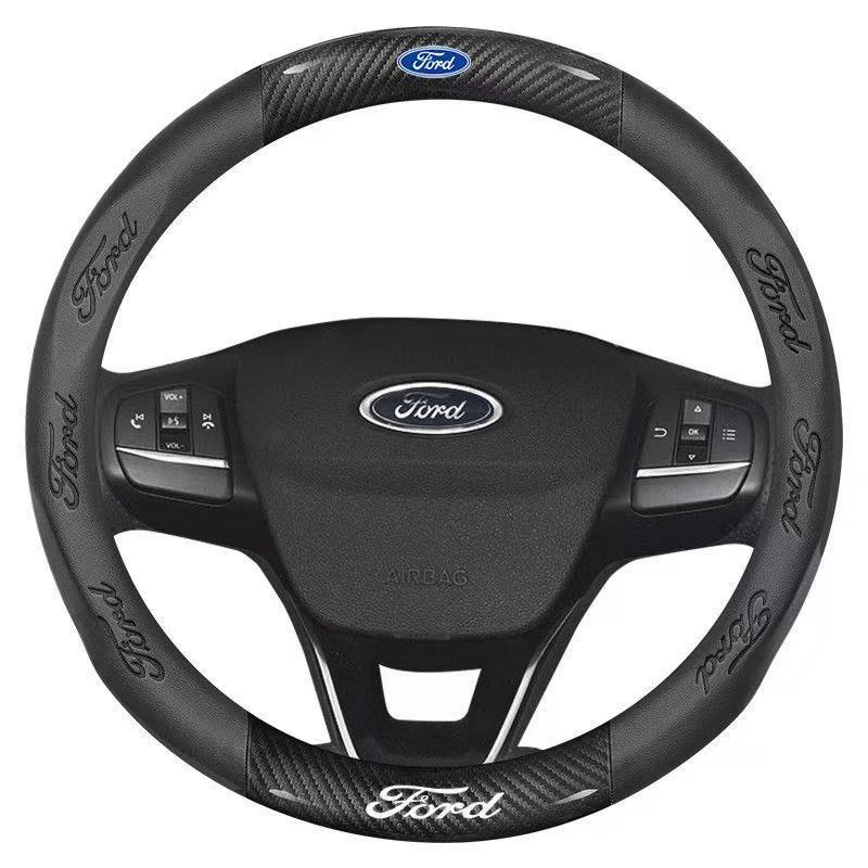 Car 3D Embossing Carbon Fiber Steering Wheel Cover Ford Mondeo F150 Fusion Mustang EXPLORER ESCAPE EDGE Fiesta Focus Kuga Ranger