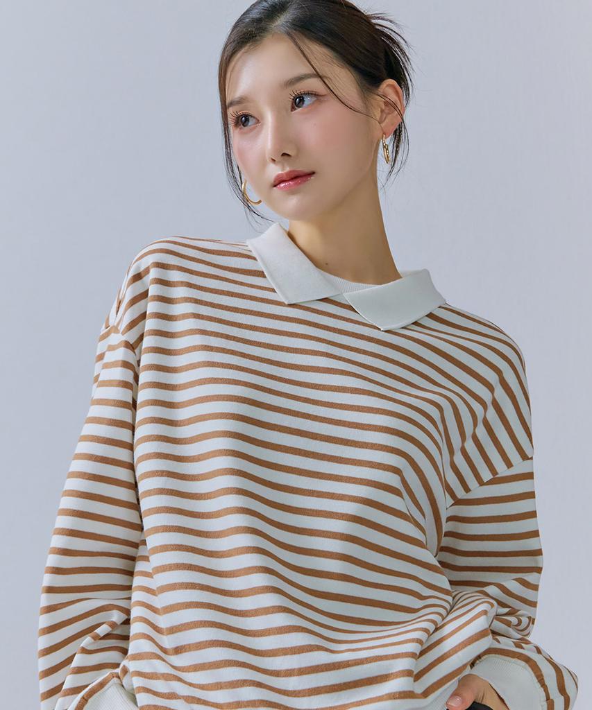 CHASECULT Women'S Collared Striped Sweatshirt-Cerg5168B0U