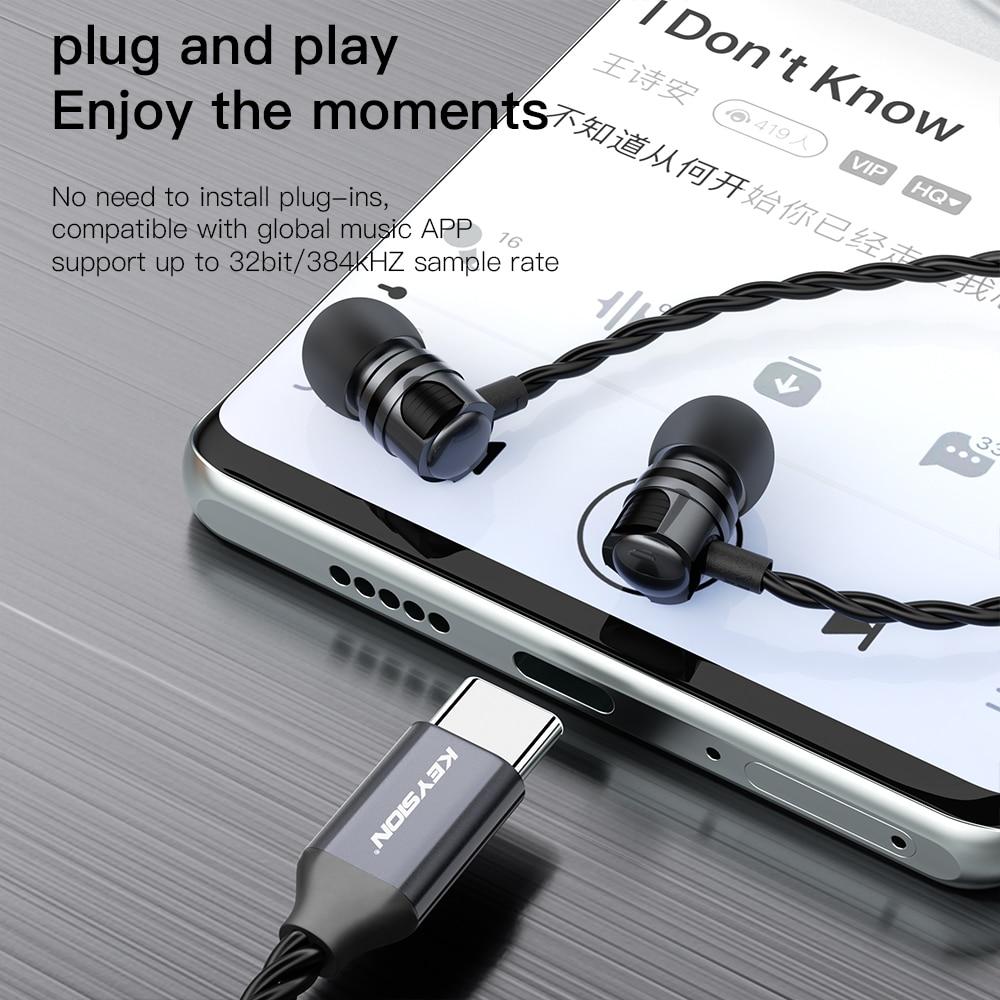 KEYSION Fones de Ouvido HIFI Tipo-C DSD128 Fones de Ouvido com Graves Dinâmicos Banhados a Titânio Chip DAC CX31993 32 bits 384 KHz Fone de Ouvido USB C