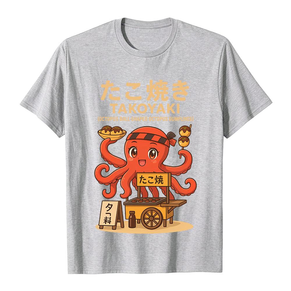 Cute Takoyaki Octopus Cartoon Tees Japanese Style Fashion Graphic Print T-shirt Street Food Casual Loose Tops for Men Women Tops