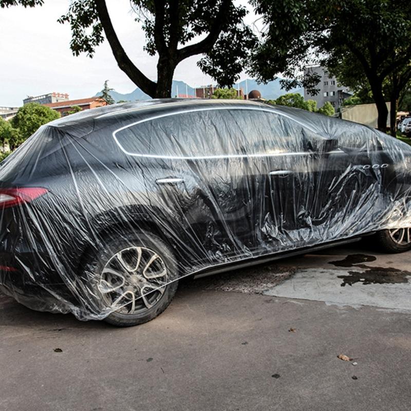 Upgraded Elastic Band Clear Plastic Disposable Universal Car Covers Rain Dust Garage Cover Waterproof Temporary Durable