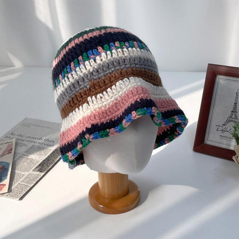 Felei Bucket Hat Knitted Hat Colorful Women s Nordic orange