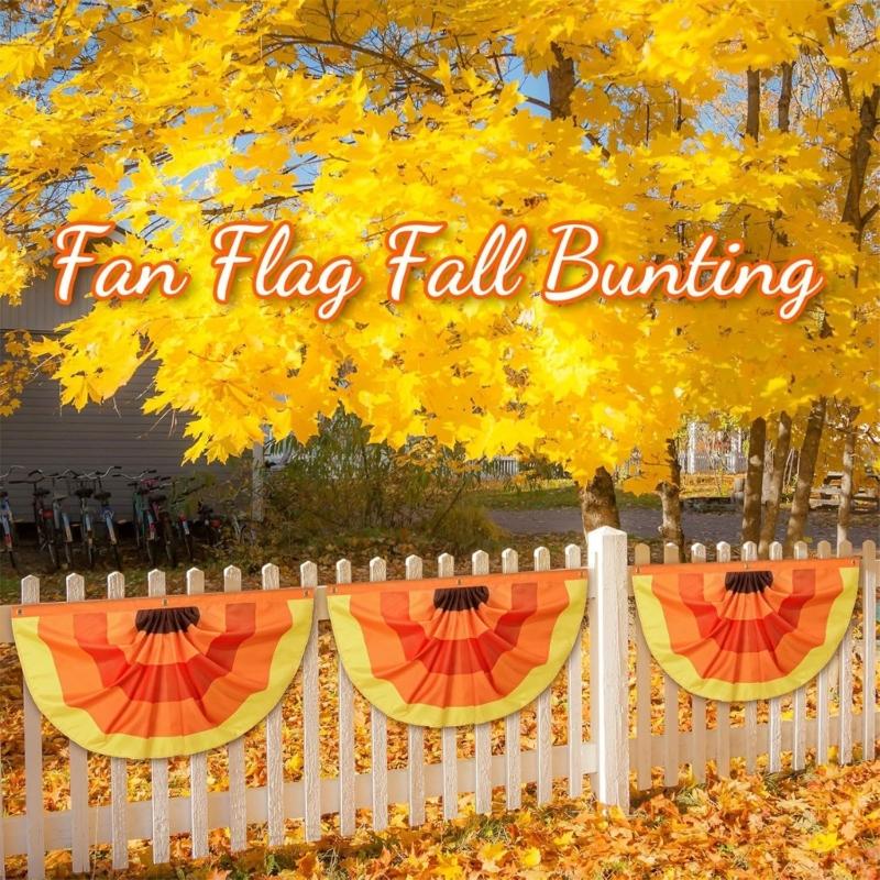 Double Thanksgiving Fan for Yard Decors 3 Reinforced Eyelets Durable Polyester Seasonal Hanging Bauble 1.5x3