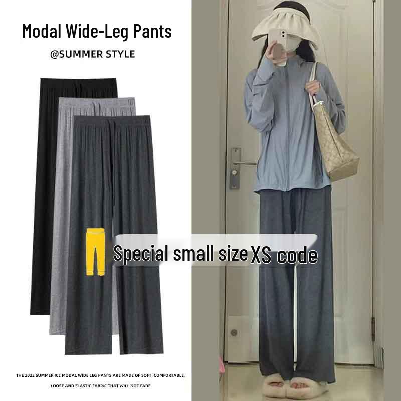 

Petite Women s Summer Gray Wide-Leg Ice Silk High-Waist Pants M (96-105 jin)