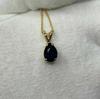 Sehr Tief Dunkelblauer Saphir 1,01ct Birnenschliff Gold Handgefertigte Anhänger Halskette Geschenk Für Frauen