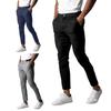 Herren-Hosen, elastisch, mittlere Taille, Knopf, Reißverschluss, Taschen, schmale Passform, einfarbig, weich, atmungsaktiv, Business, formelle lange Hose