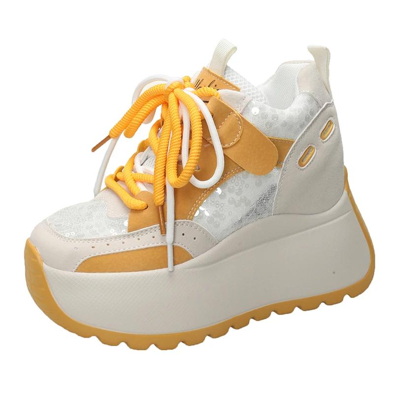 Fashion 11CM Women Chunky Sneakers Spring Autumn Breathable Casual Shoes Wedge Heels Platform Shoes Chaussures Femme Sports Dad Shoes