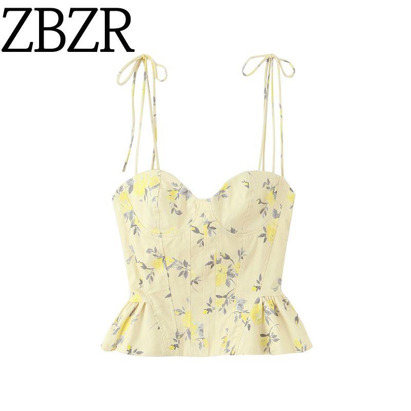 Zbzr Spring New Arrival Women's Clothing Fashion Style Zipper Ornament Flower Print Poplin Camisole 3152115