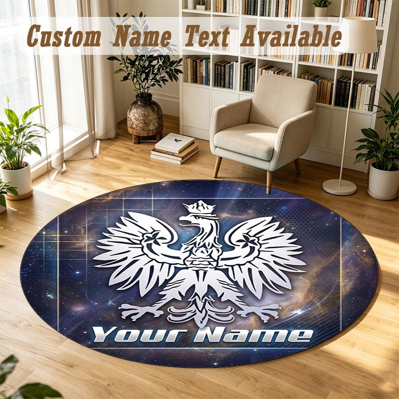 Round Rug Custom NamePoland Football Pattern Non Slip Carpet Home Floor Decor