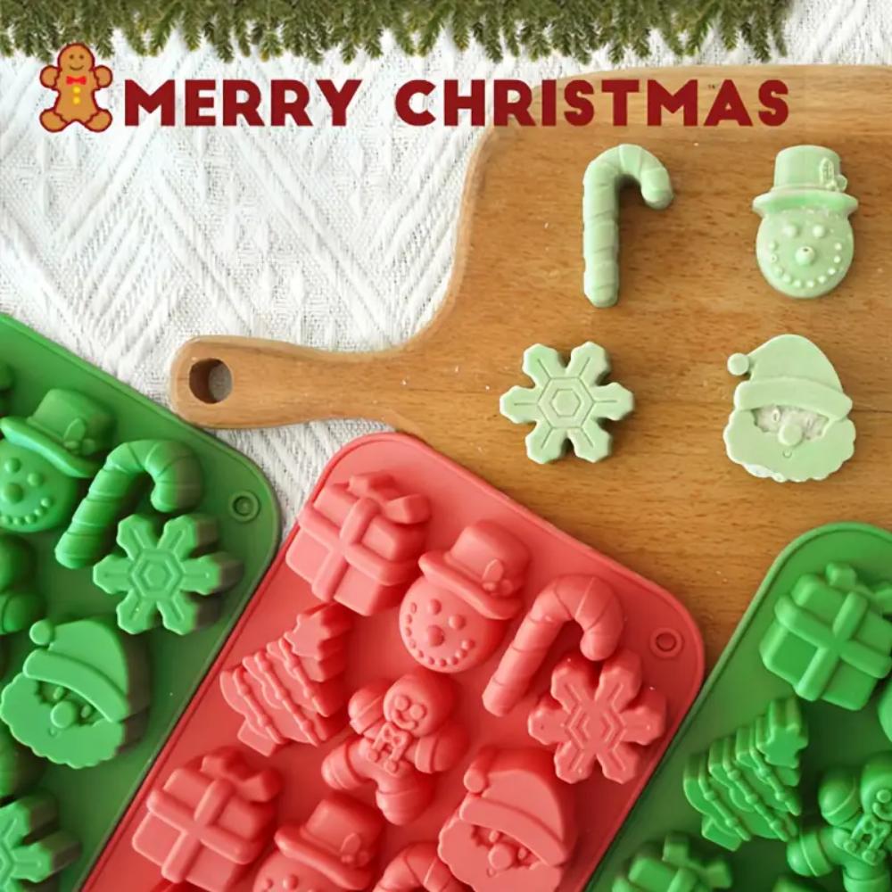 Christmas silicone chocolate molds, candy baking molds, 3D snowflake candy canes, snowmen, Christmas trees, gingerbread men, San