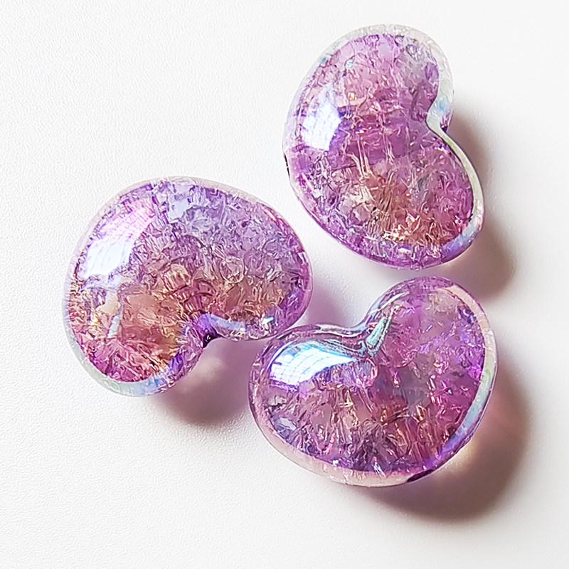 Iridescent Peach Heart Crackle Beads for DIY Jewelry Making