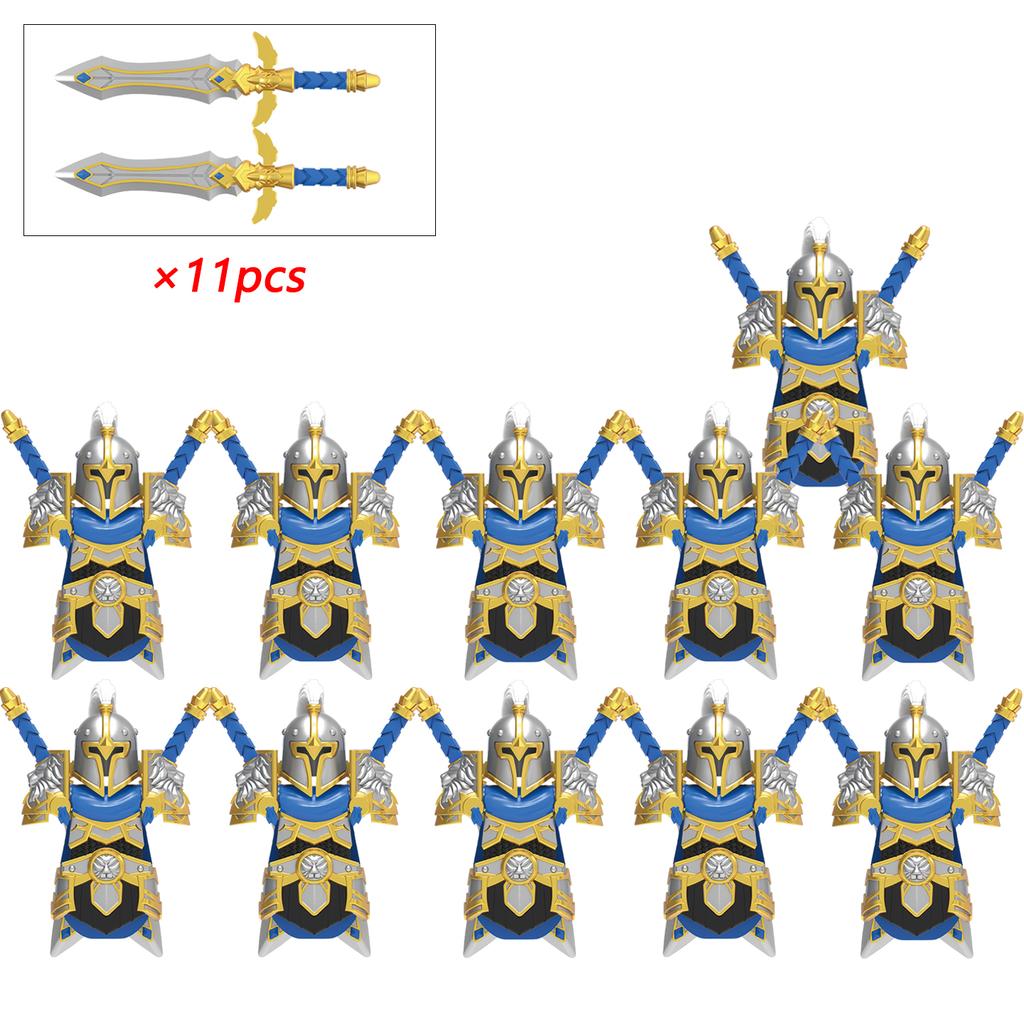 11Pcs Medieval Stormwind Soldiers Golden Knights Building Blocks Accessories Helmet Sword Weapons Action Figures Kids Toys Gifts