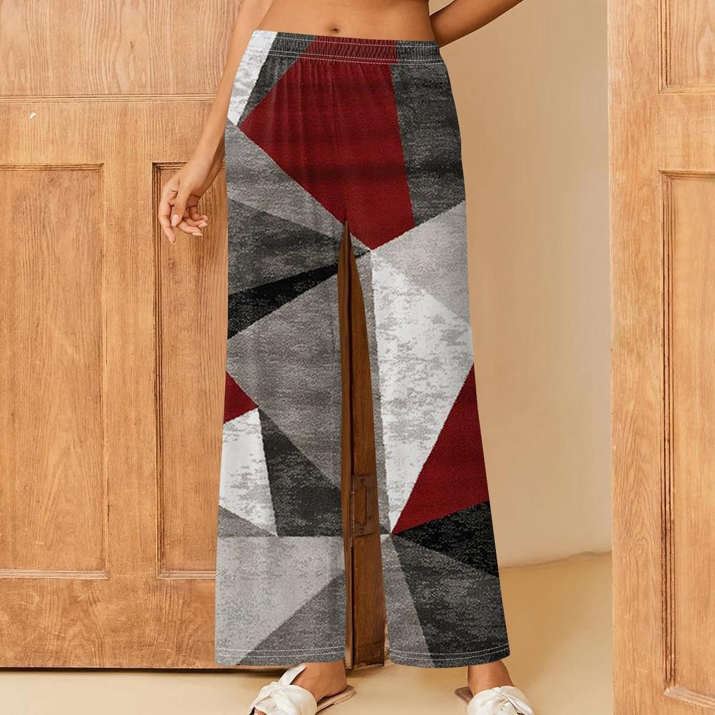 Bedruckte, lässige Hose mit elastischer Taille für Damen, bequeme, gerade, lockere Röhrenhose