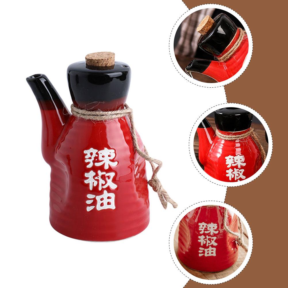 Ceramic Soy Sauce Bottle Japanese Style Oil Pot Container Home Seasoning Kitchen Wood