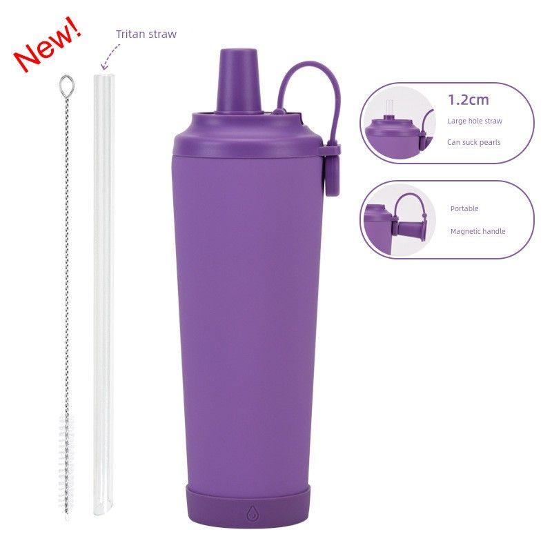 2025 New Model 830ml Large Capacity Thermos Cup Portable Magnetic Handle Water Cup with Large Opening for Sucking Pearls Violet