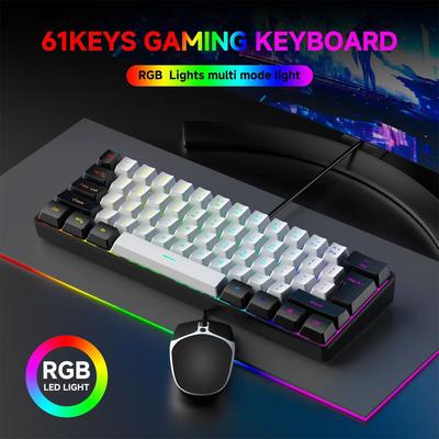61 Keys RGB Gaming Wired Keyboard Mouse Set Colorful Mini Compact Black White Computer Keypad Mice Set for Office PC Gamer