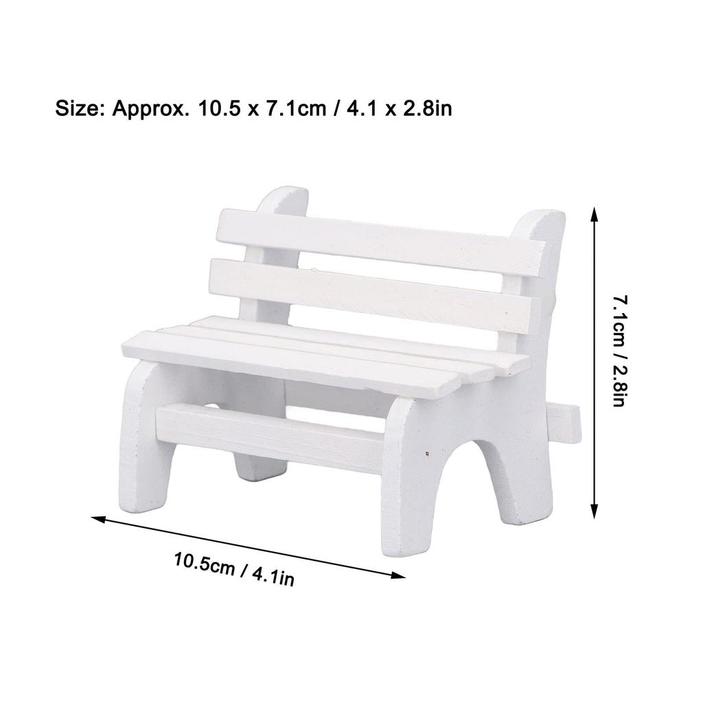 Scale Wooden Dollhouse Bench Miniature Garden Bench with Rounded Beautiful Decorative 112 Model, Corners, White,
