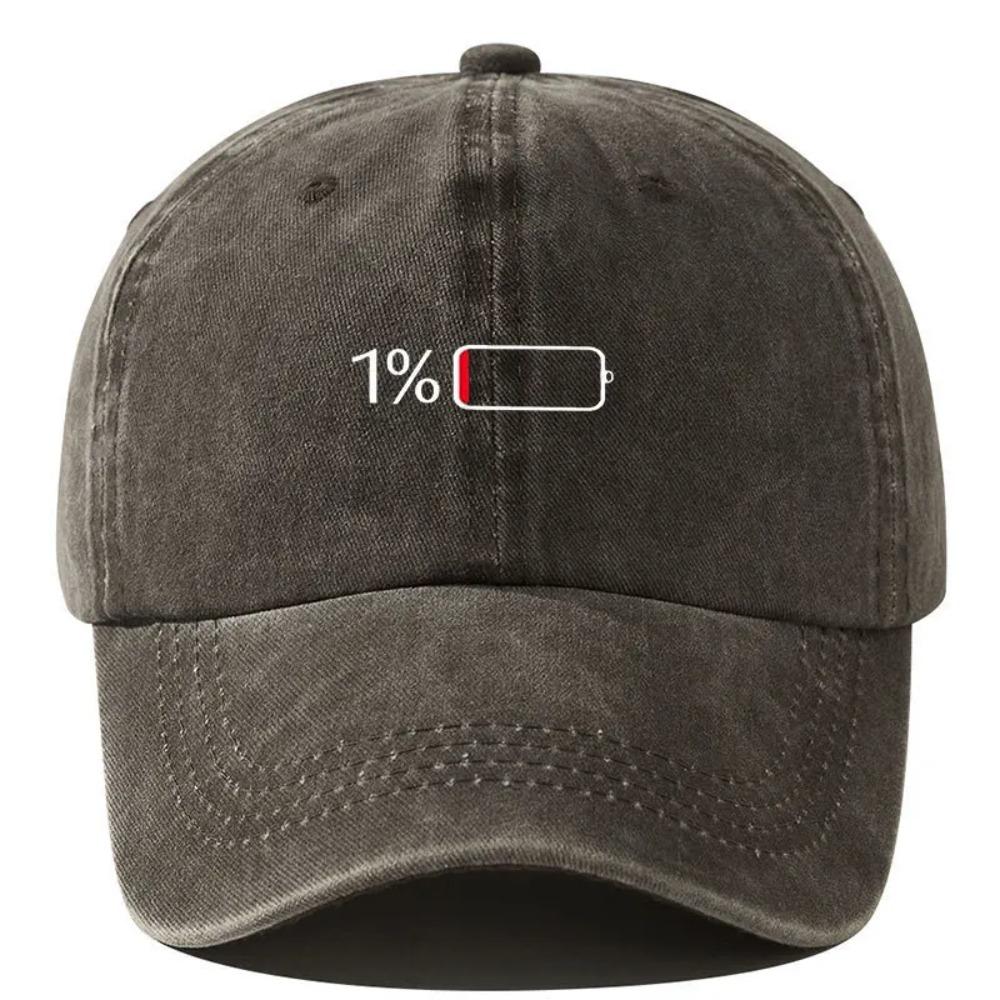 Vintage Washed Baseball Cap - Retro Electricity Shortage Print, Unisex Soft Top Hat for Men & Women, European & American Style
