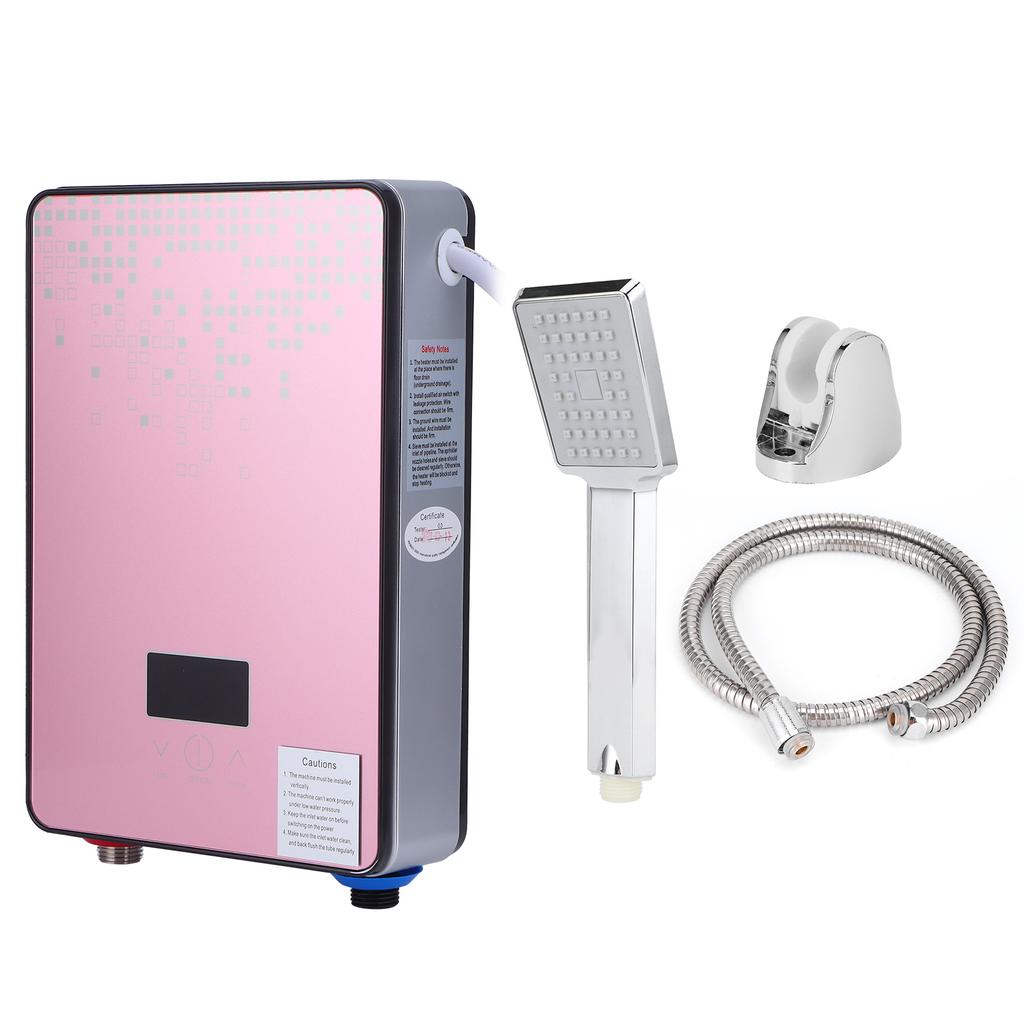 6500W Instant Electric Water Heater with Shower Kit 220V Home Bathroom Accessory Pink