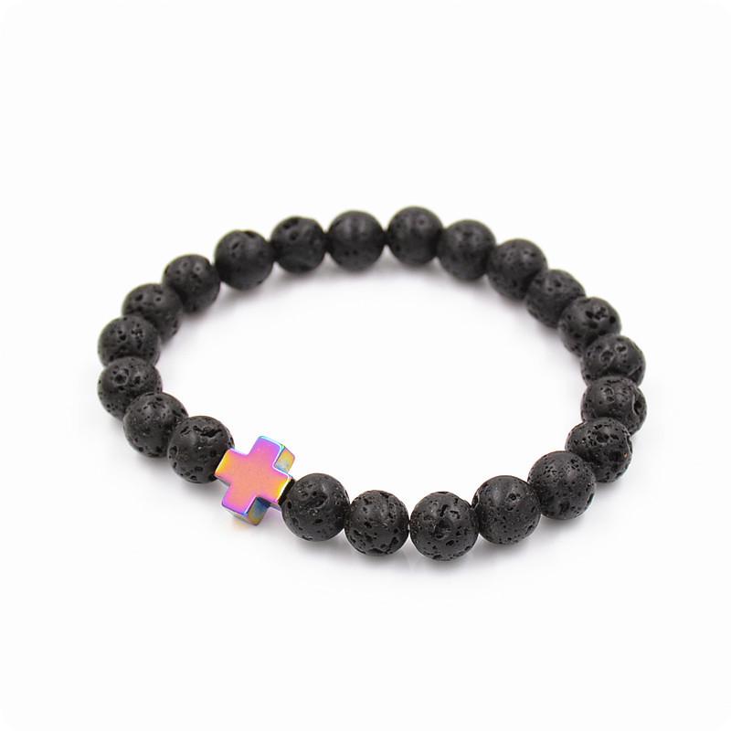 Colorful Agate & Lava Stone Buddhist Prayer Beads Bracelet, 8mm Natural Energy Stones