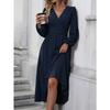 JPNTKY Fashion Spring Autumn Solid Color Print Long Sleeve V-Neck Casual Dresses