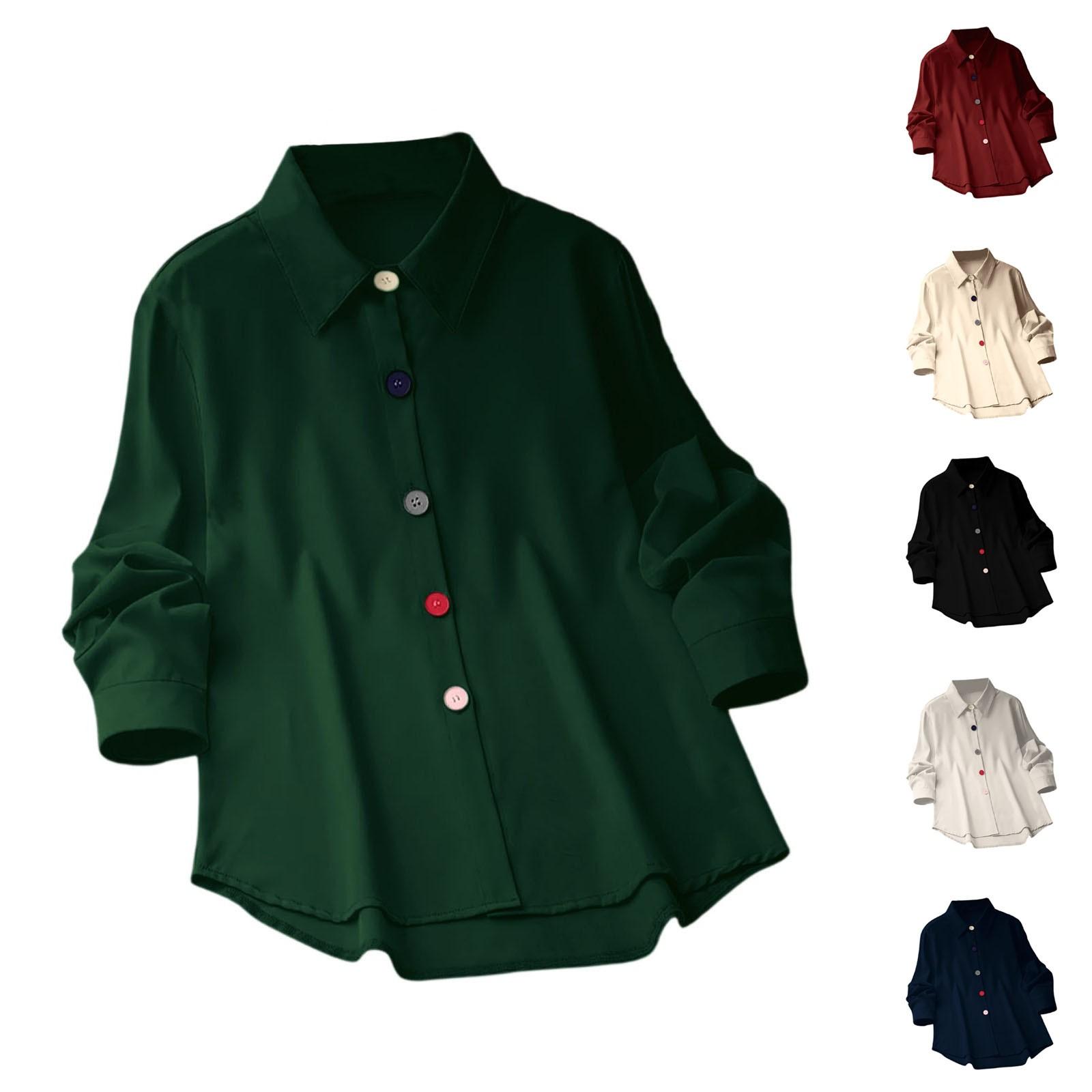 

Long Sleeve Linen Shirts For Women Button Down Loose Solid Color Blouse Lightweight Casual Lapel Tunic Tops XXL бежевий