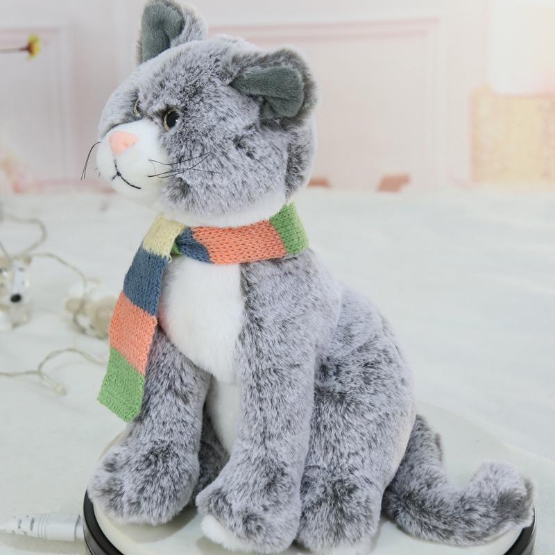 Foreign Trade Simulation Kitten Plush Doll - Children's Birthday Gift Cat with Scarf