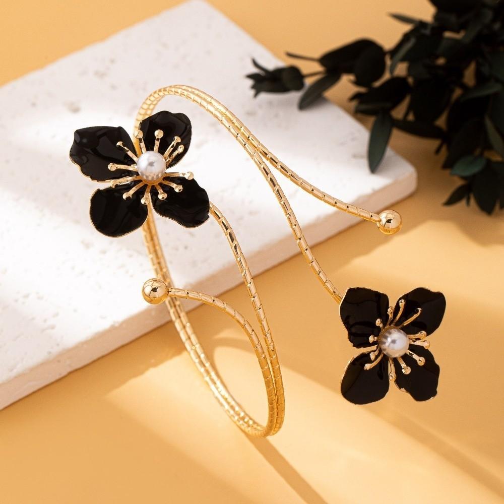 Elegant Floral Open Cuff Armlet Enamel Glaze Craft Open Arm Ring  For Women Girls
