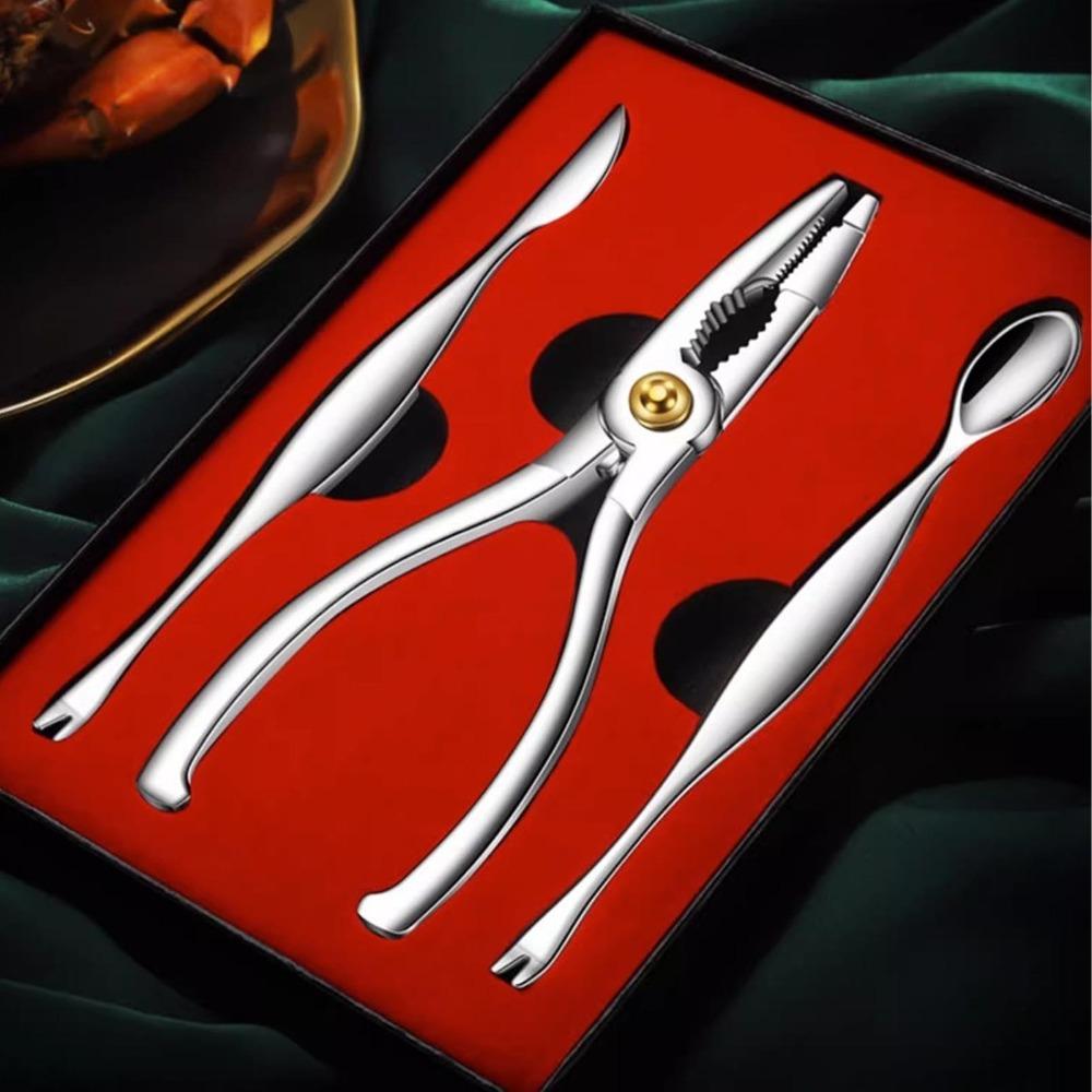 3-Piece Set Ergonomic Handle Crab Cracker Stainless Steel Lobster Cracker Seafood Tools Set  Nut