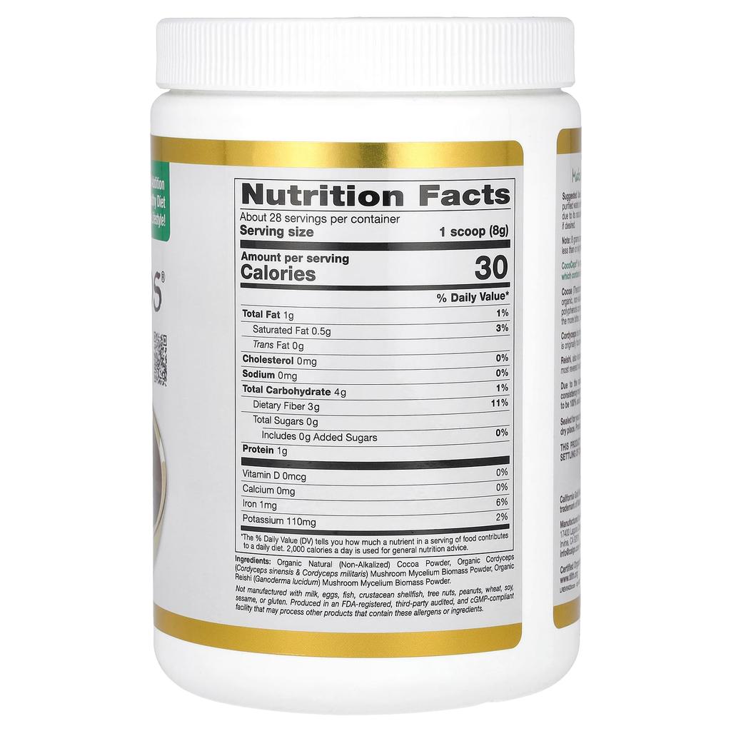 Superfood, Cococeps, Organic Cocoa, Cordyceps Militaris and Reishi Mushrooms, 225G(7.93Oz)