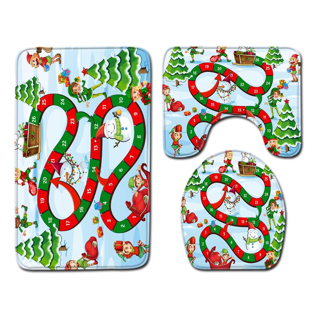 Christmas Shower Curtain Four-Piece Toilet Floor Mat Non-Slip Doormat Water Absorption And Dust-Proof Carpet