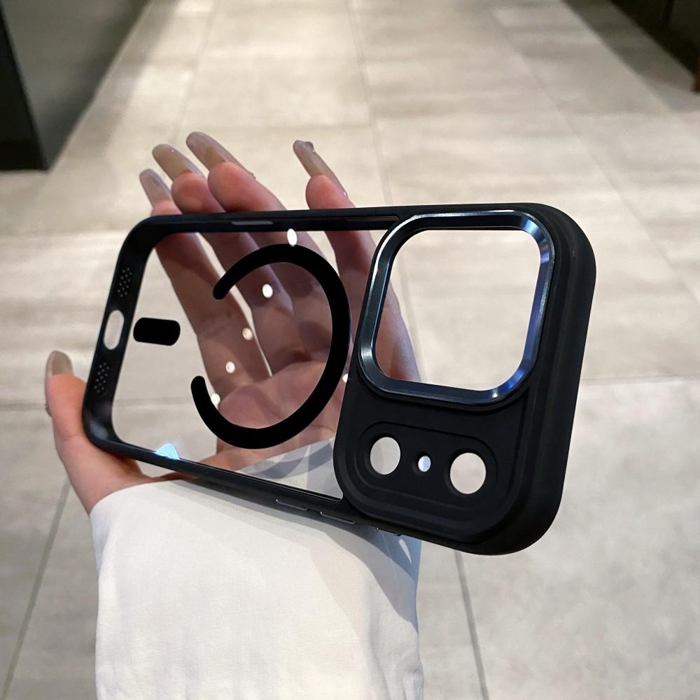 Transparent for Magsafe Armor Case for iPhone 17 16 15 14 13 Pro Max Plus 17 Air Magnetic Acrylic Metal Lens Shockproof Cover