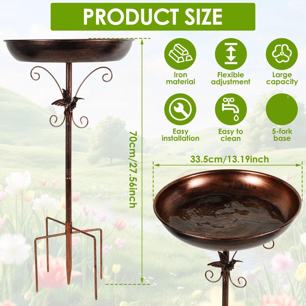 Bird Bath Feeder Bowl Metal Garden Birdbath with 5 Prong Stakes Outdoor Standing Bird Bath Bowls for Patio Outside Yard Decor