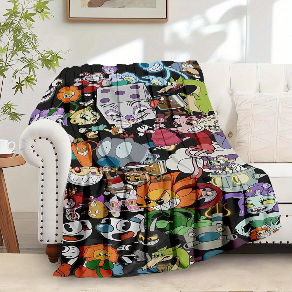 1pc Cuphead",Mugman",Art" Digital Print Flannel Blanket - Contemporary Style, Suitable for All Seasons, Perfect for Home, Travel, or Camping