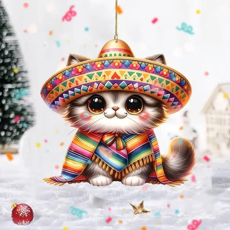 Cat Car Mirror Ornament Christmas Tree Toy For Vehicle Interior Decor