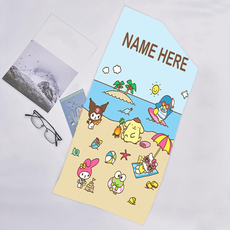 1pc Sanrio4 Beach Towel with Custom Name, Beach/Swimming/Bath/Picnic/Camping Towel, Suitable for Seaside Beaches