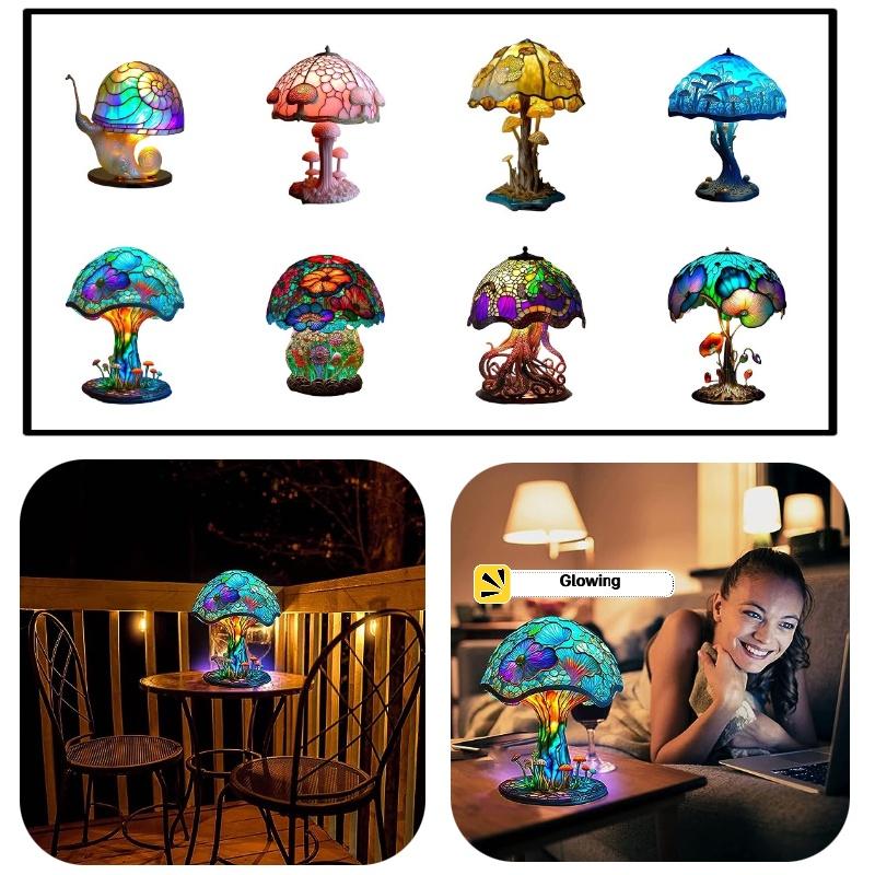 Colorful Resin Flower Mushroom Table Lamp Home Bedroom Decoration Powered Usb