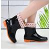 Women Mid Calf Rain Boots Waterproof PVC Shoes Non-slip Rubber Sole 